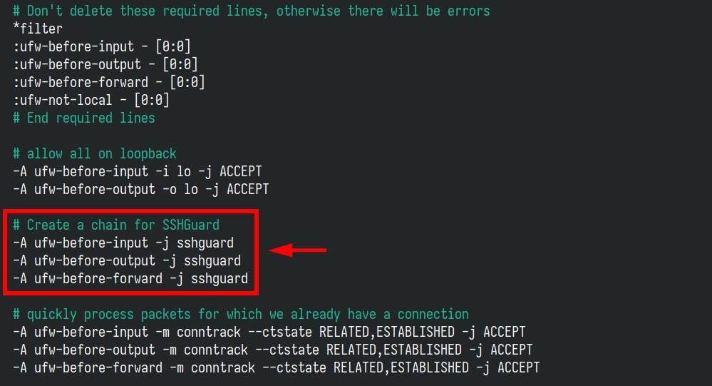 SSHGuard configuration using UFW/nftables.