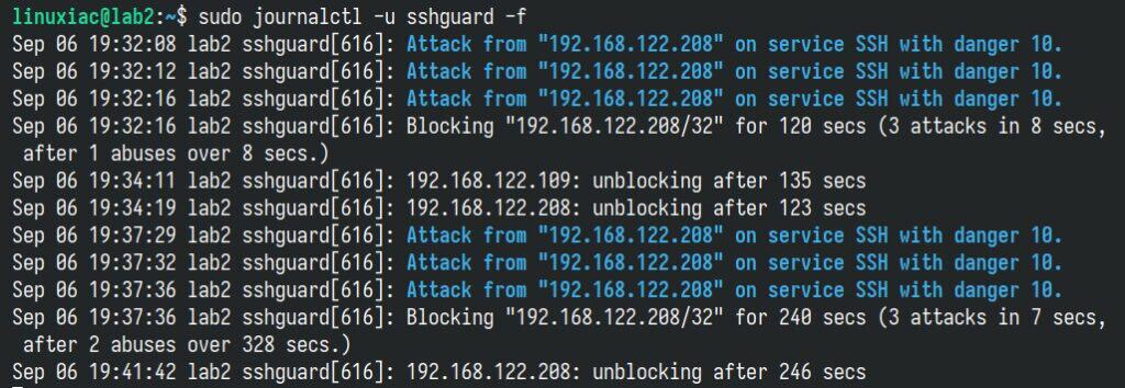 SSHGuard actions.