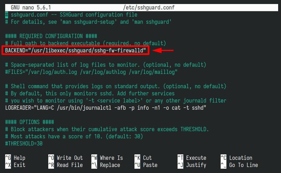 SSHGuard configuration using firewalld for the backend.