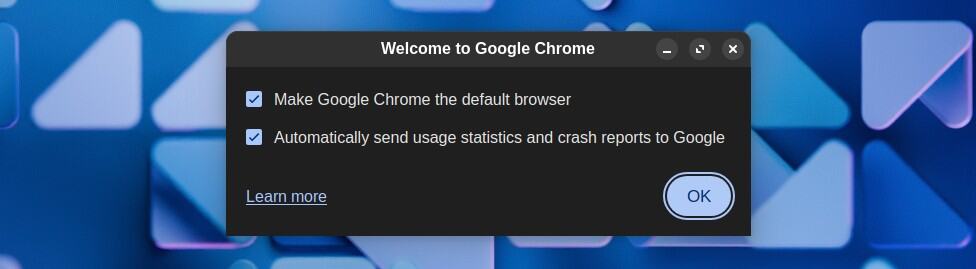 Google Chrome initial settings.