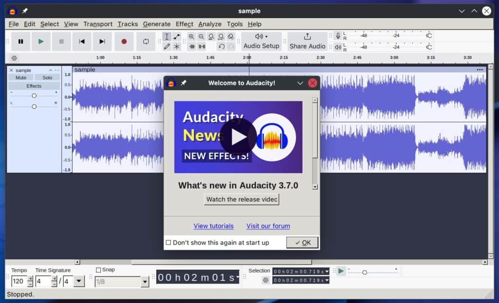 Audacity 3.7 open-source audio editor