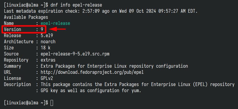 Check the 'epel-release' package's meta info.