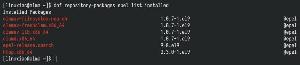 A list of EPEL installed packages.
