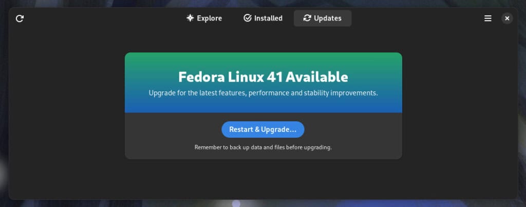 Upgrading to Fedora 41 from Fedora 40.