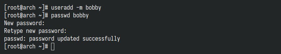 Adding a new user in Arch Linux.