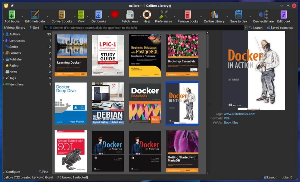 Calibre 7.22 ebook management tool.