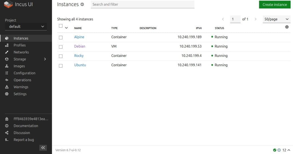 Incus 6.7 Web Management UI