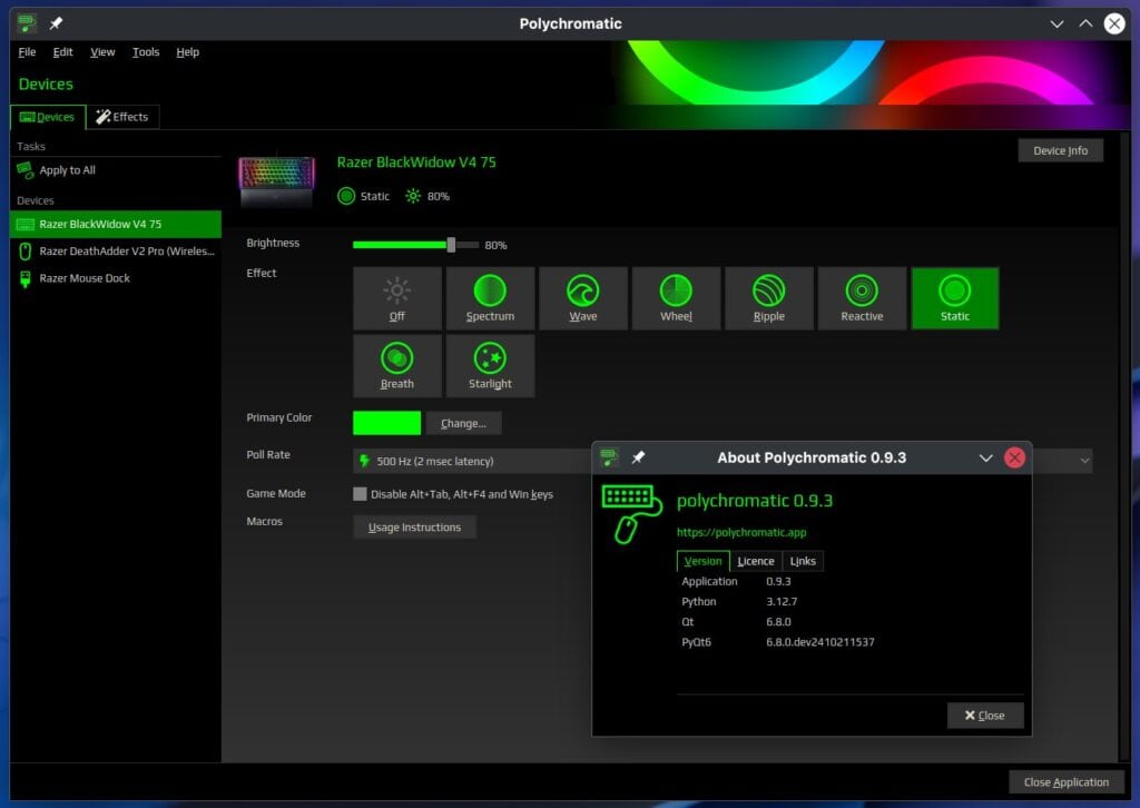 Polychromatic 0.9.3 OpenRazer Front-End Released