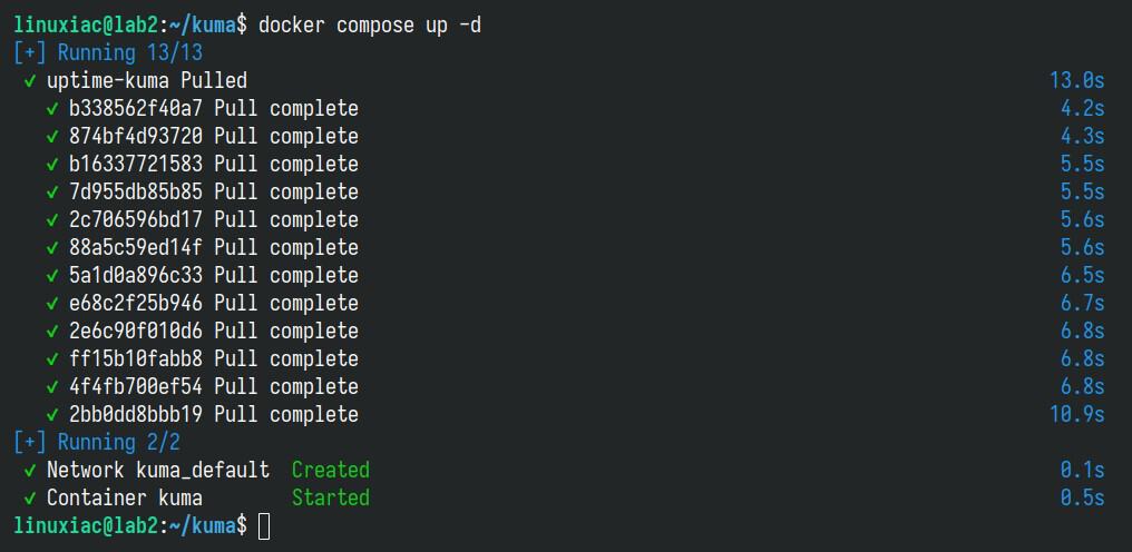 Installing the Uptime Kuma monitoring system with Docker Compose.