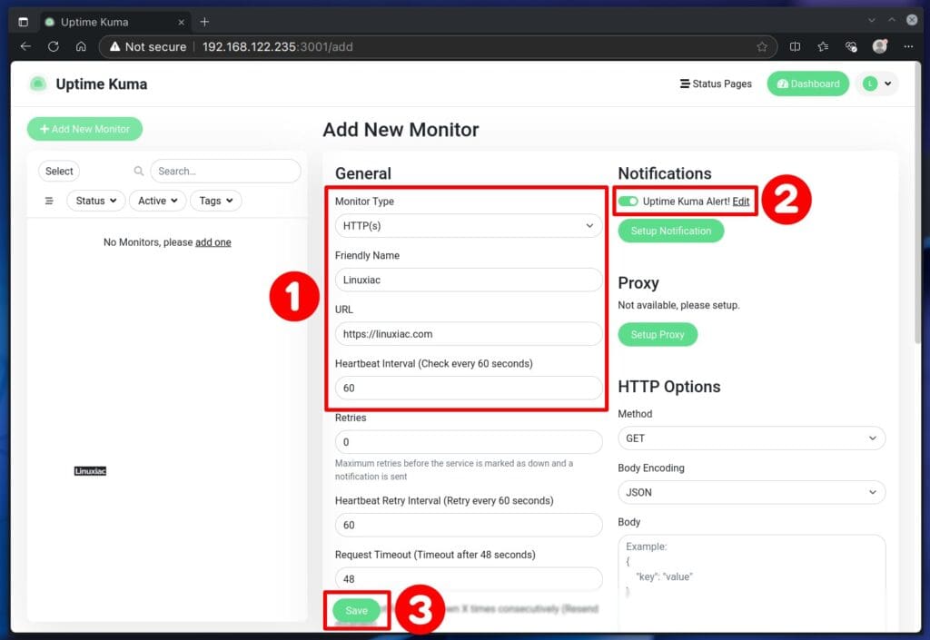 Add new Uptime Kuma HTTPS monitor.