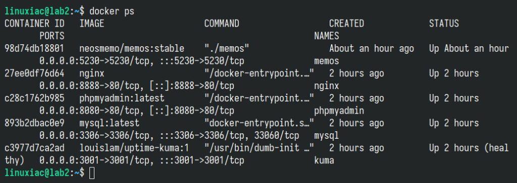 List all containers running on the host.