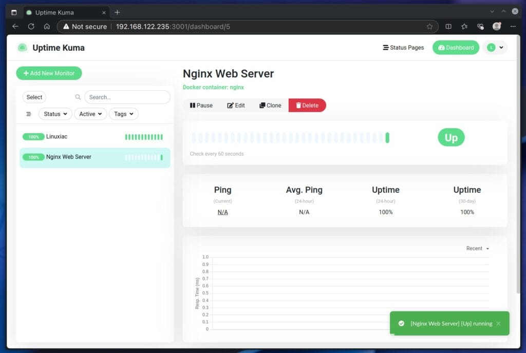 Monitoring Docker container with Uptime Kuma.