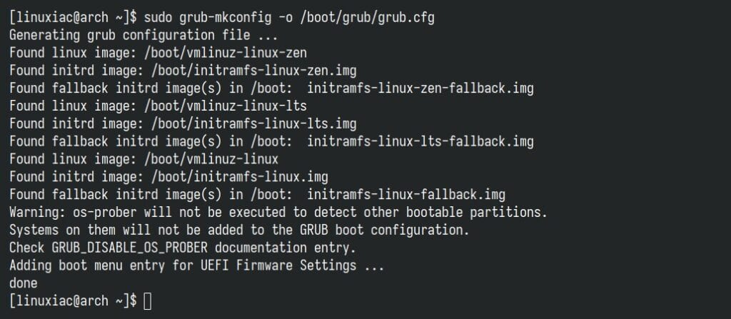 Recreating GRUB configuration file.