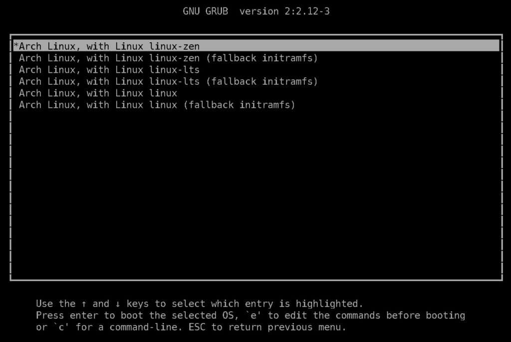 Display a list of available Linux kernels.