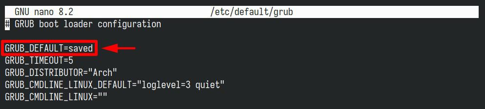 Change default GRUB settings in Arch Linux.