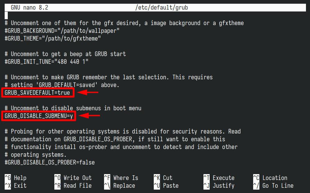 Change default GRUB settings in Arch Linux.