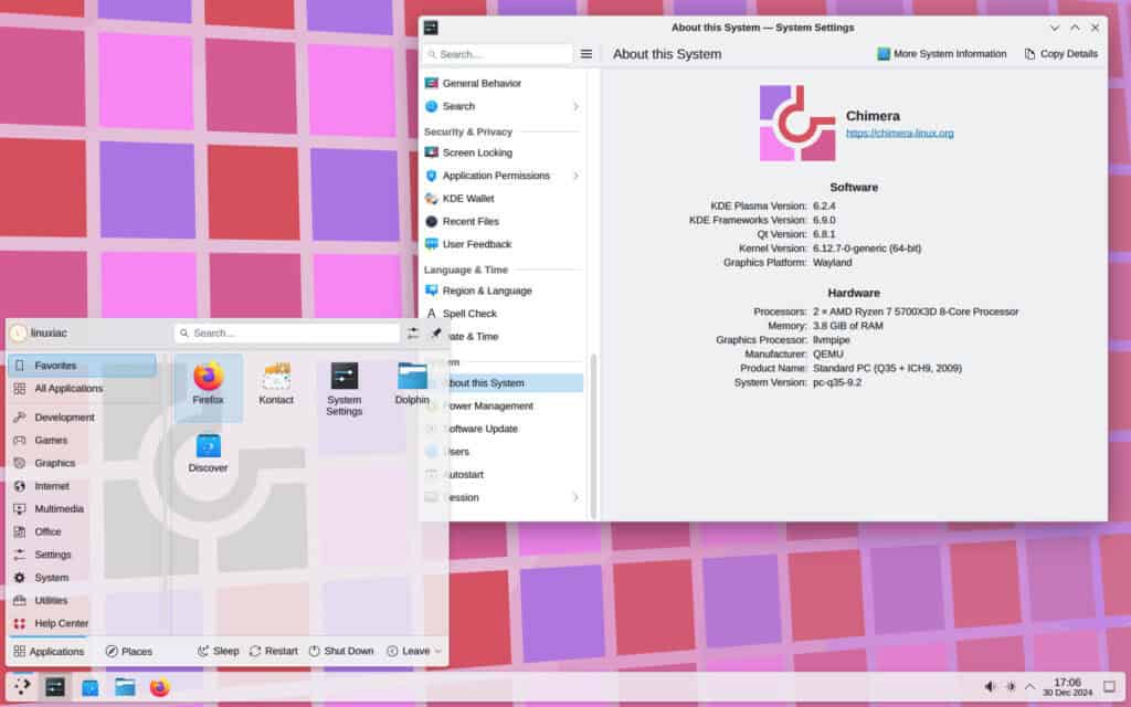 Chimera Linux running Plasma 6.