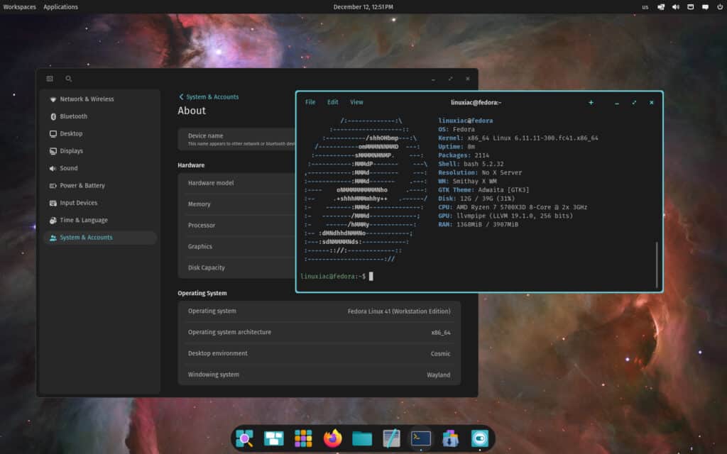 Fedora 41 COSMIC Desktop