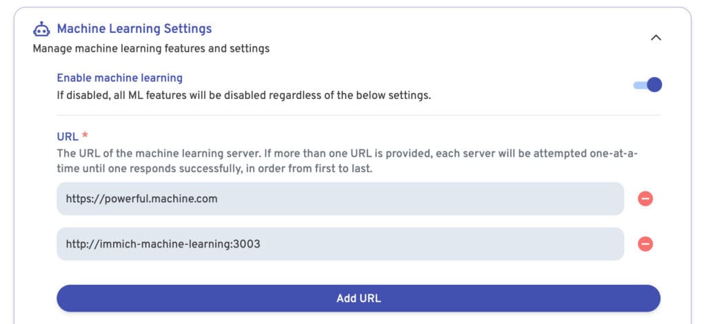 Immich 1.122 Machine Learning Settings