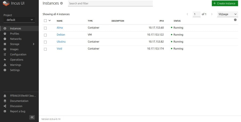 Incus 6.8 Web Management UI