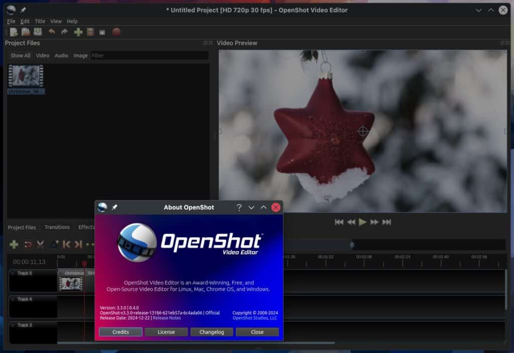 OpenShot 3.3 open-source video editor.