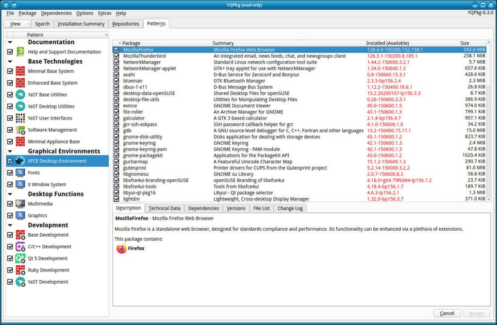 openSUSE YQPkg GUI Package Manager