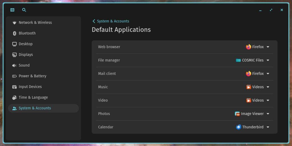 COSMIC Default Applications Settings