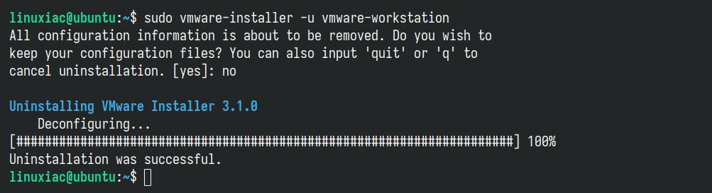 Uninstalling VMware Workstation.