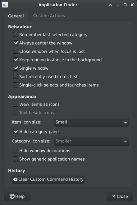 Xfce 4.20 AppFinder Settings