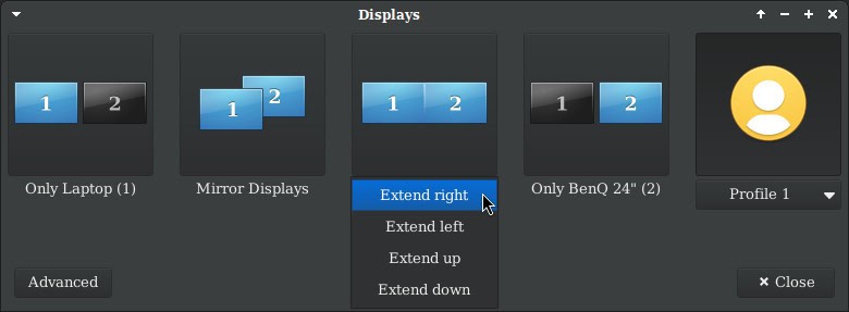 Xfce 4.20 display settings.