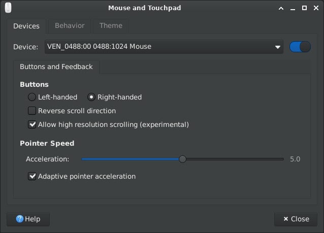 Mouse and touchpad settings.