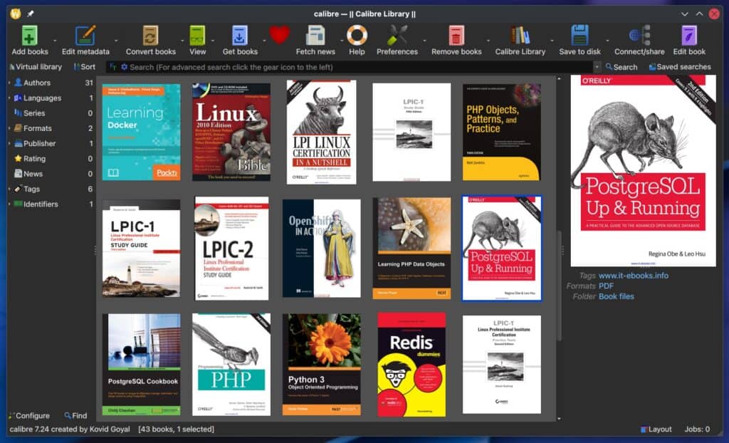 Calibre 7.24 eBook reader.