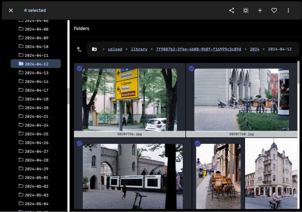 Immich 1.124 multi-select actions in the folder view.