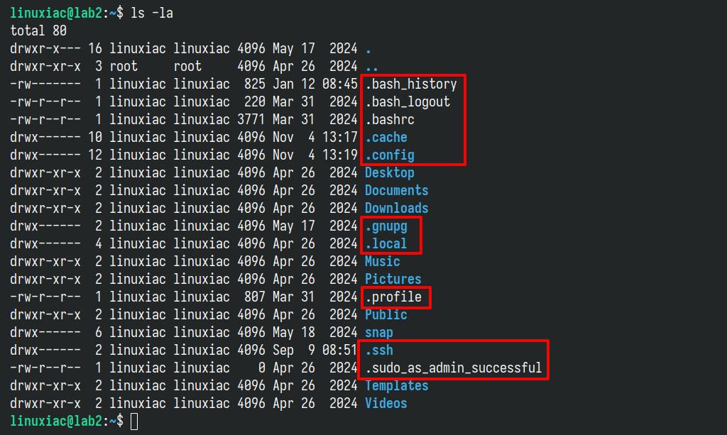 Show hidden files and directories in Linux.