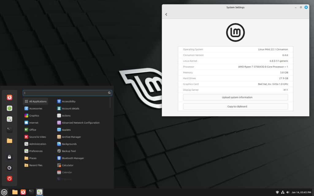 Linux Mint 22.1 Cinnamon Desktop