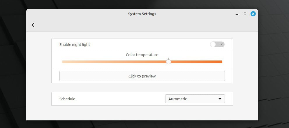 Linux Mint 22.1 Night Light Settings