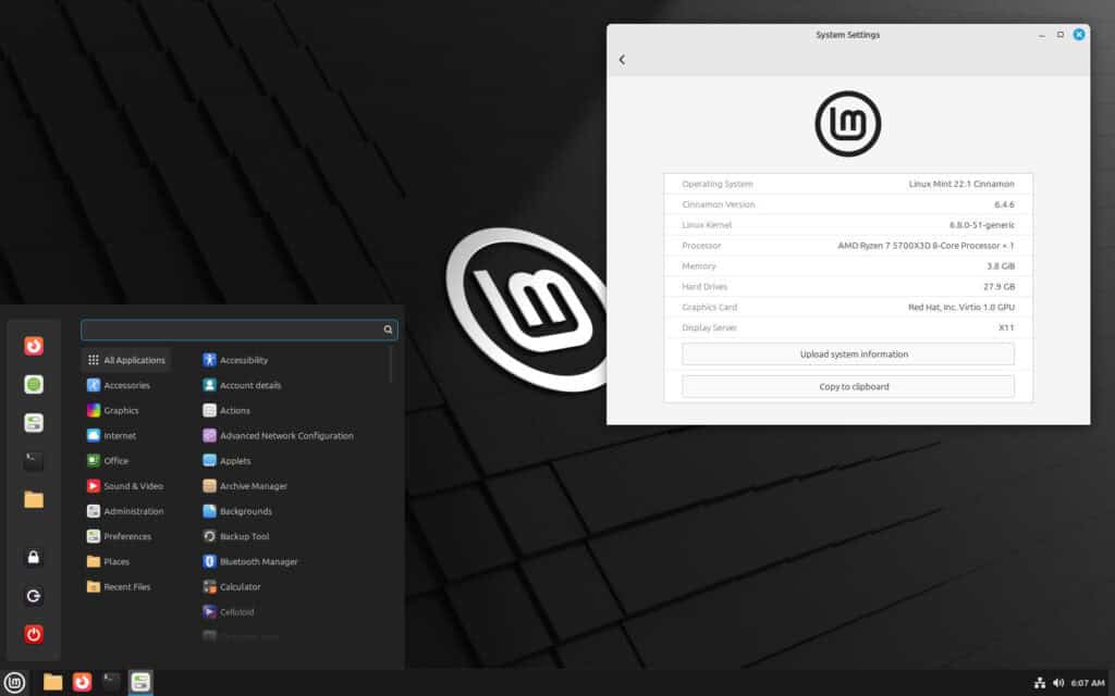 Linux Mint 22.1, successfully upgraded from Mint 22, is now up and running.