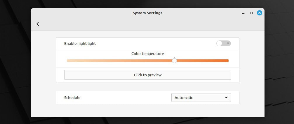 LMDE 6 Night Light Settings