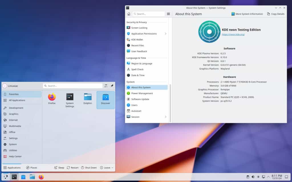 KDE Plasma 6.2.5 Desktop Environnment