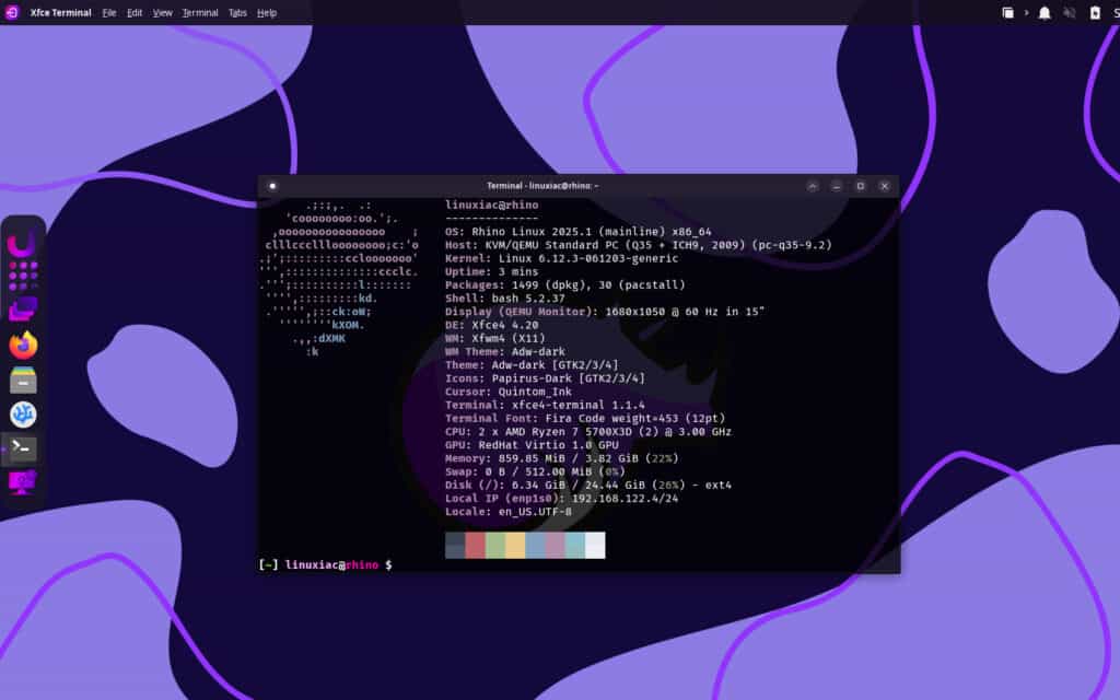 Rhino Linux 2025.1 Unicorn Desktop