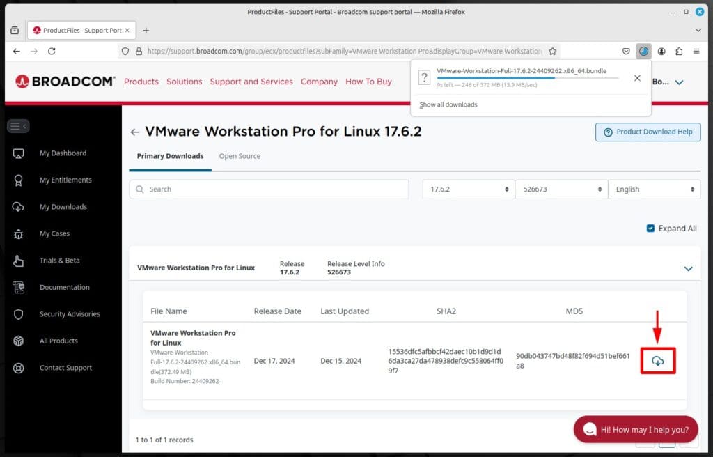 Download VMware Workstation Pro for Linux.