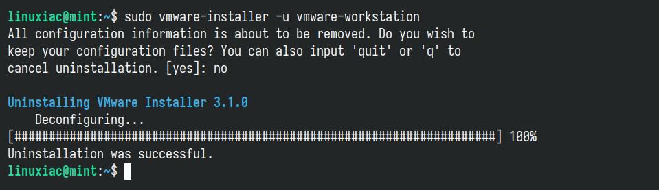 Uninstalling VMware Workstation.