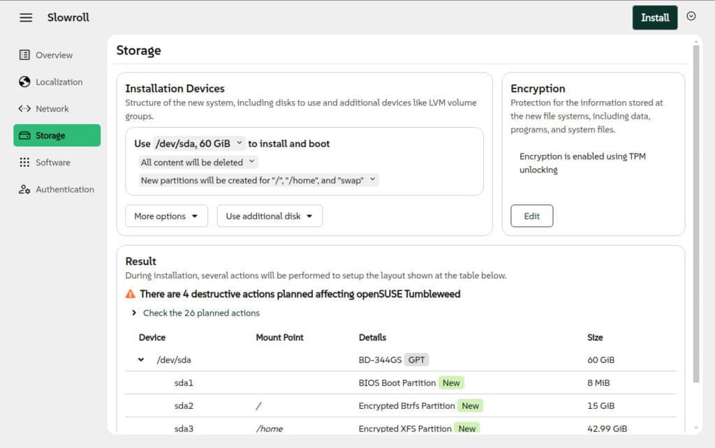 Agama Installer 12 storage configuration.