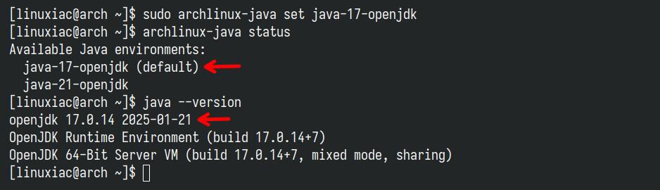Set the default Java version on Arch Linux.