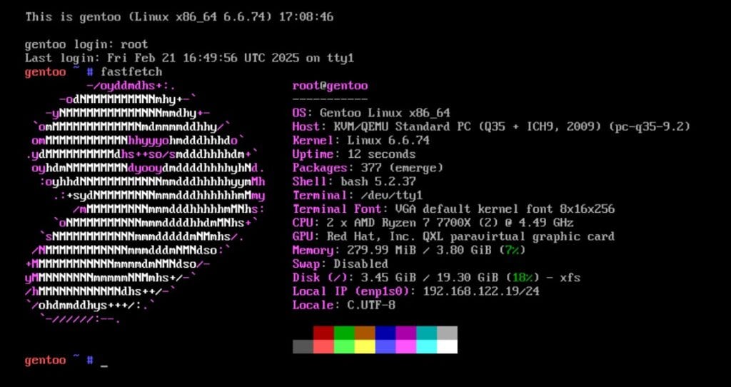 Gentoo QEMU 'no root pw' image.