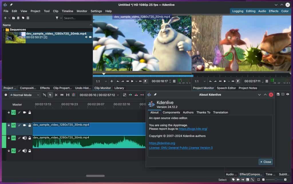 Kdenlive 24.12.2 free & open-source video editor.