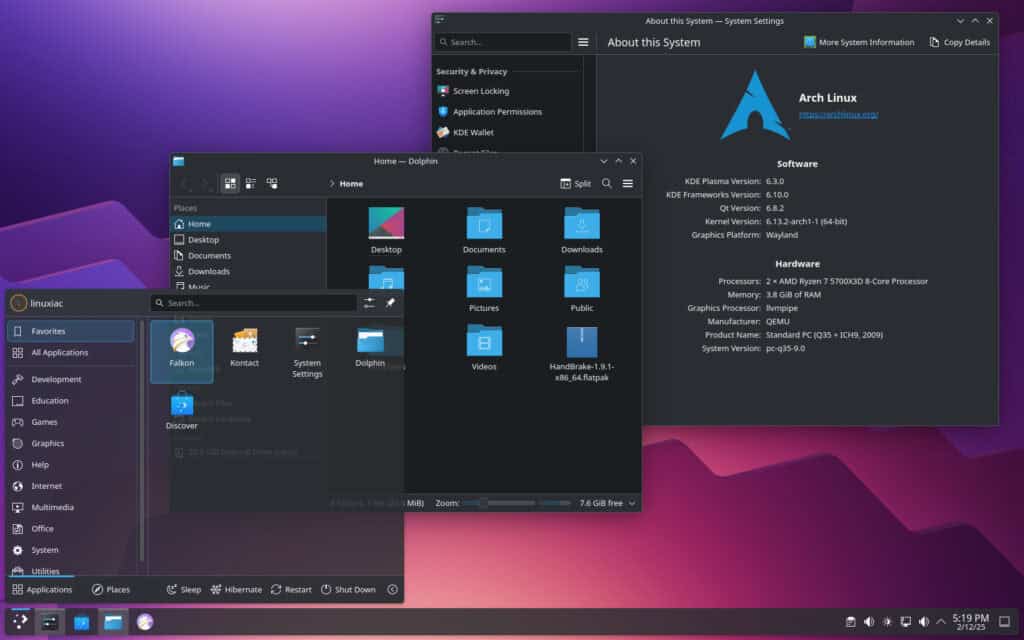 KDE Plasma 6.3 desktop environment on Arch Linux