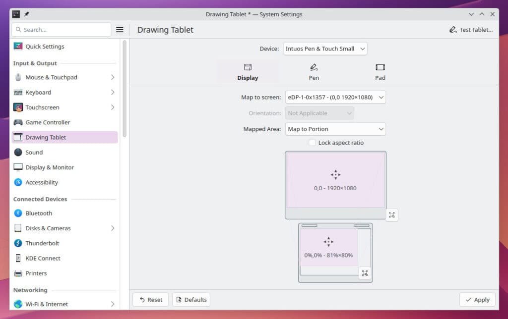 KDE Plasma 6.3 desktop environment tablet configuration.