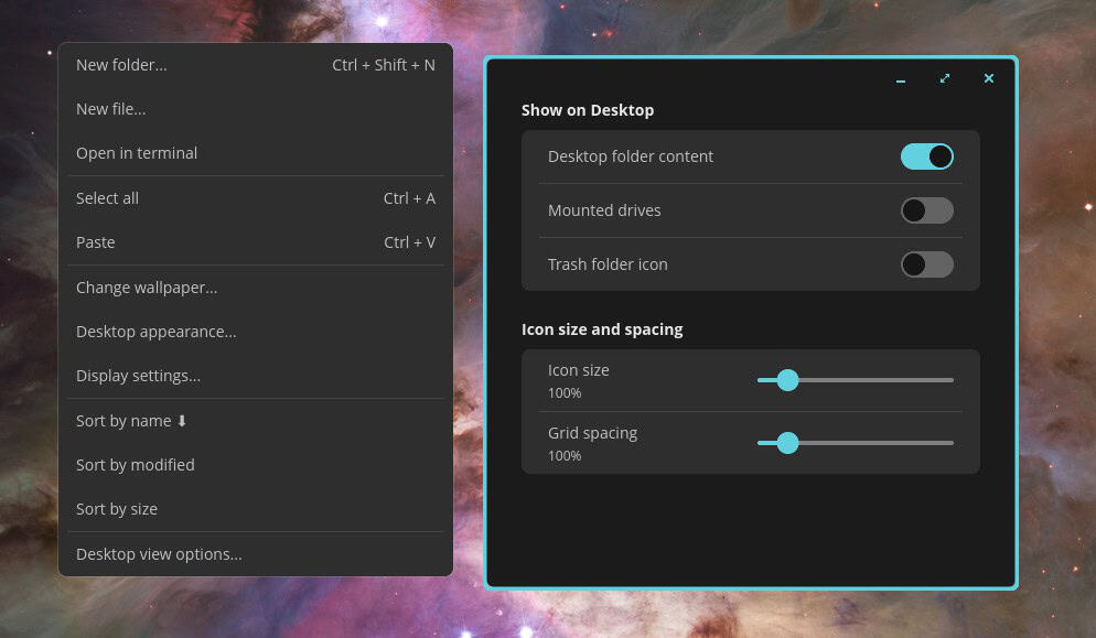 Desktop View option in COSMIC Alpha 6. 