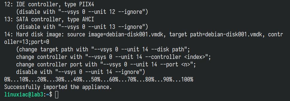 Importing a VirtualBox VM from the command line.